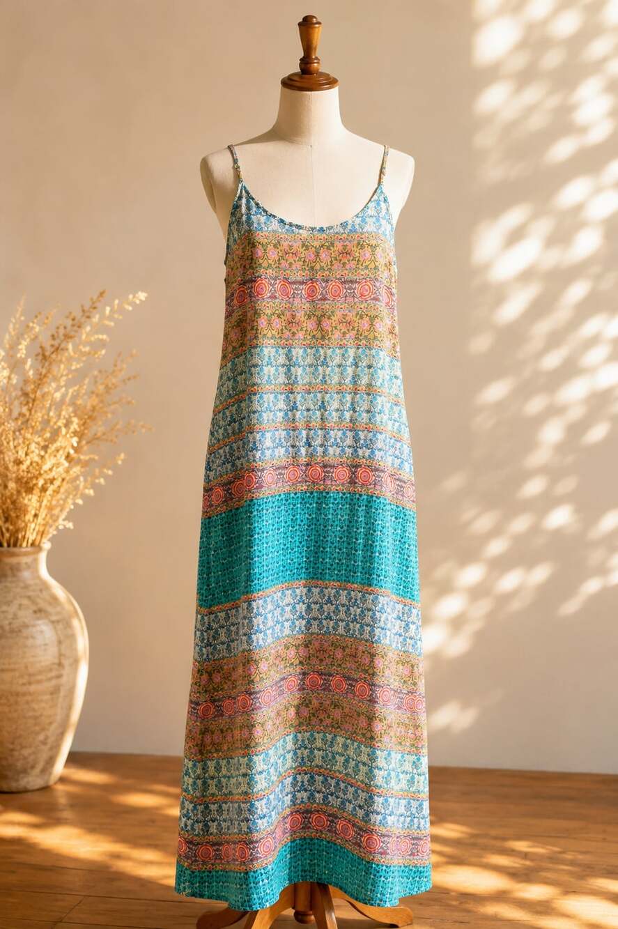 Staring at Stars Size L Floral Striped Cotton Maxi Dress